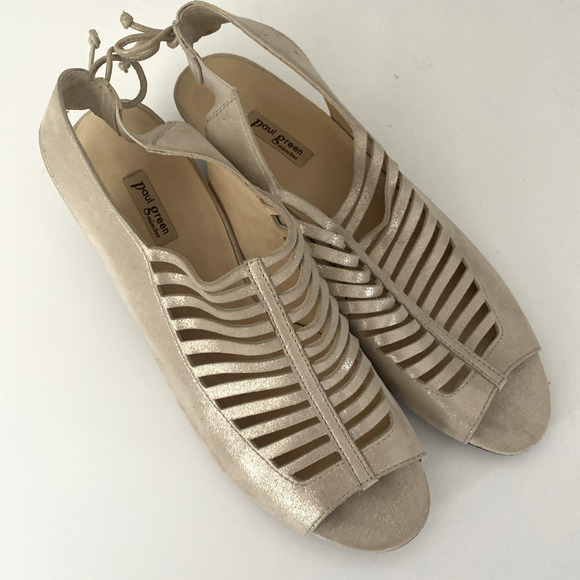 NWOB Paul Green Slingback Trisha Suede Sandal Gold Cut Out Open Toe 7.5 UK 10 US - Picture 2 of 8
